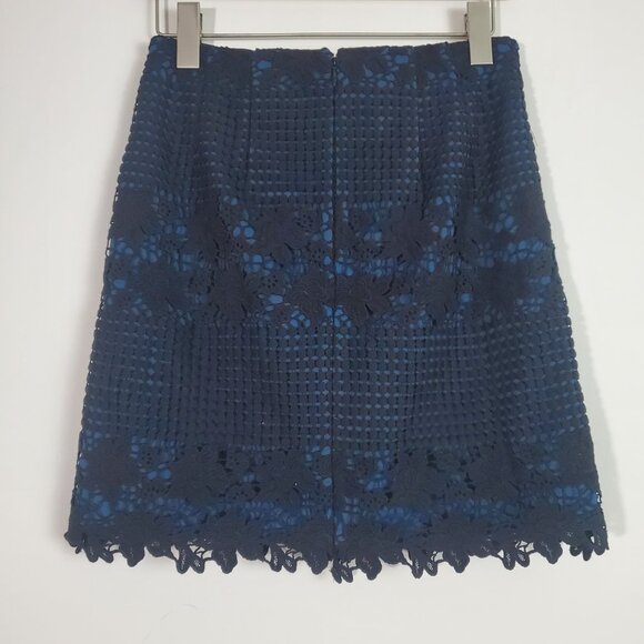 Ann Taylor Loft Skirt 0 Black Blue Floral Crochet Feminine Classic Timeless - Picture 8 of 12